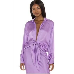NWT Indah Tilda Long Sleeve Tie Front Satin Shirt S/M Violet Sexy Designer